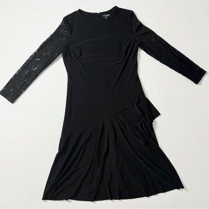 Ralph Lauren Black Long-Sleeve Sequin-Sleeve Midi Dress
